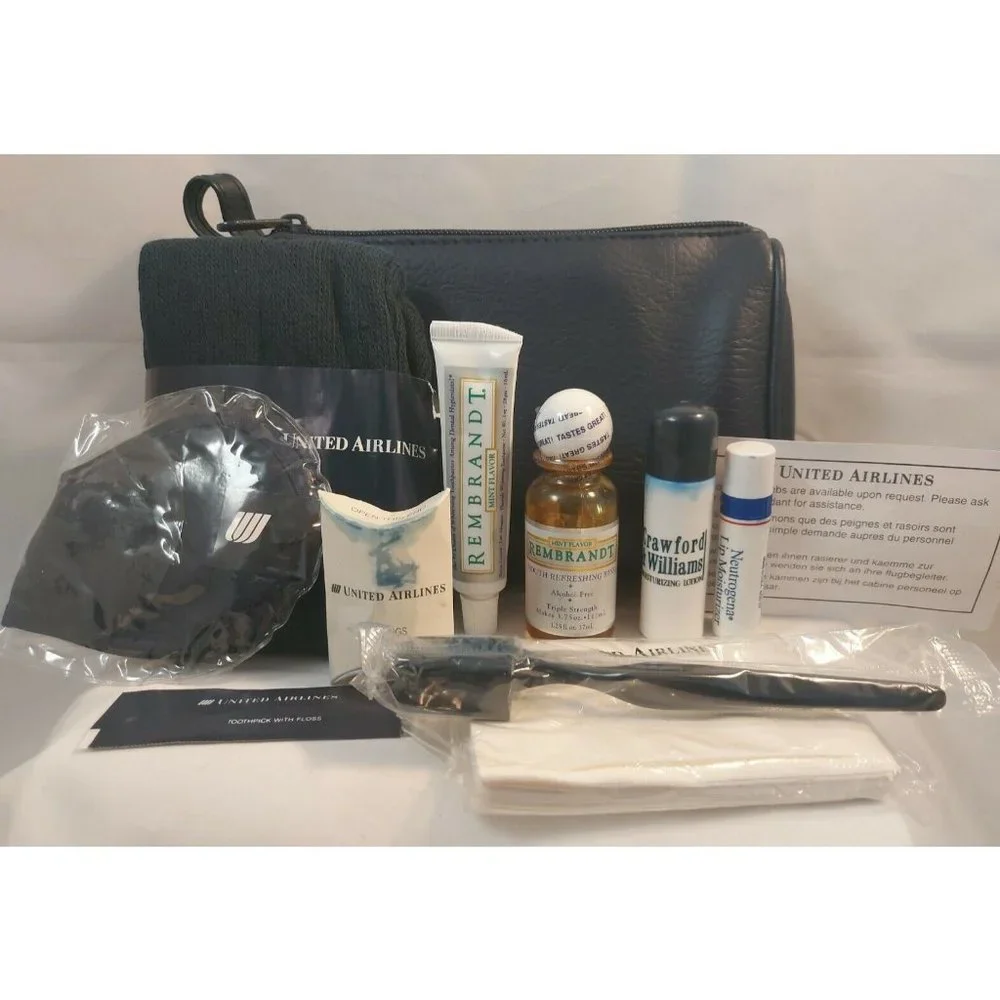 Vtg United Airlines First Class Amenity Toiletry Kit Travel InFlight Bag Blue